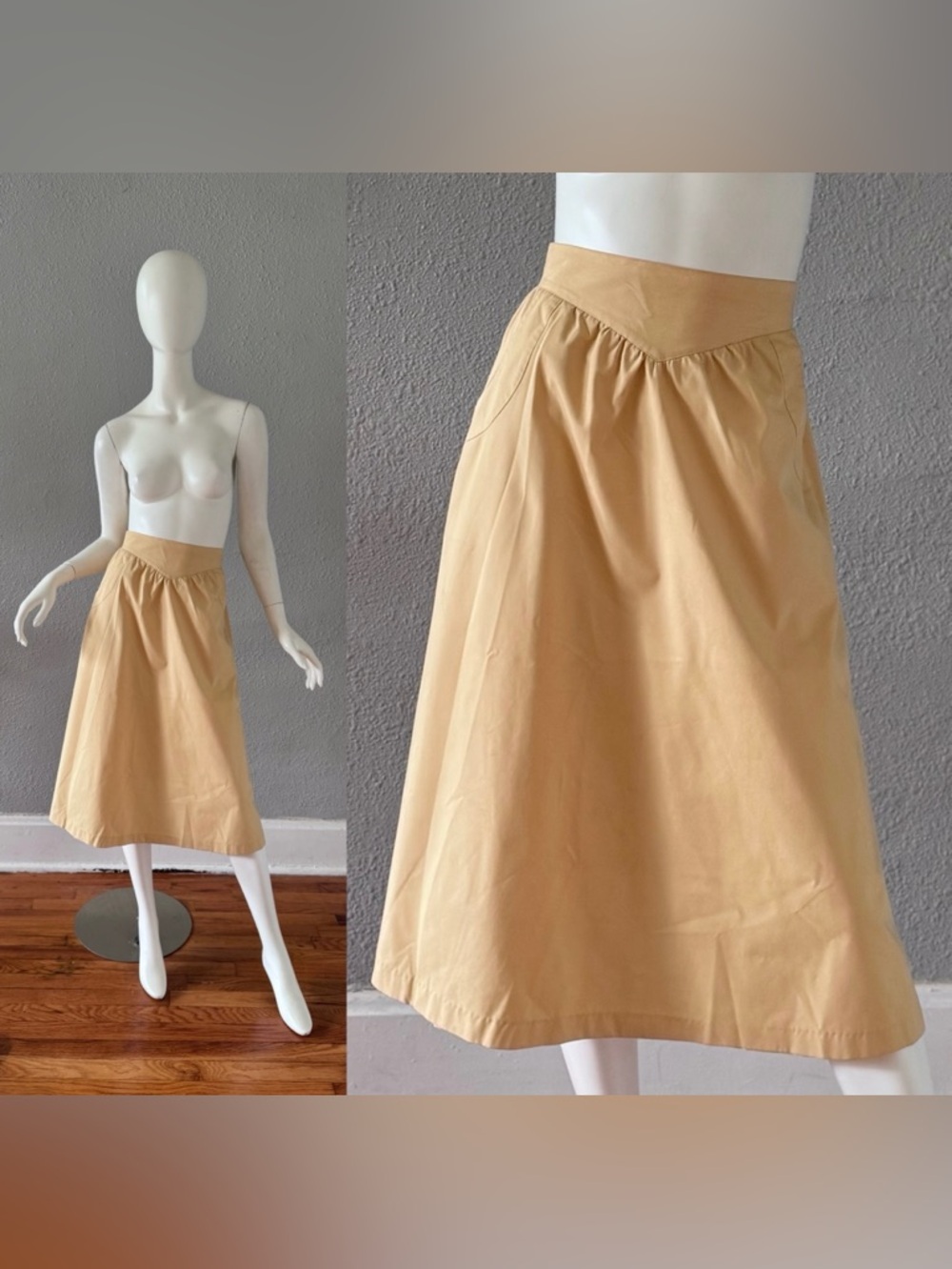 Vintage 80s Cotton High Waist A-Line Midi Skirt S